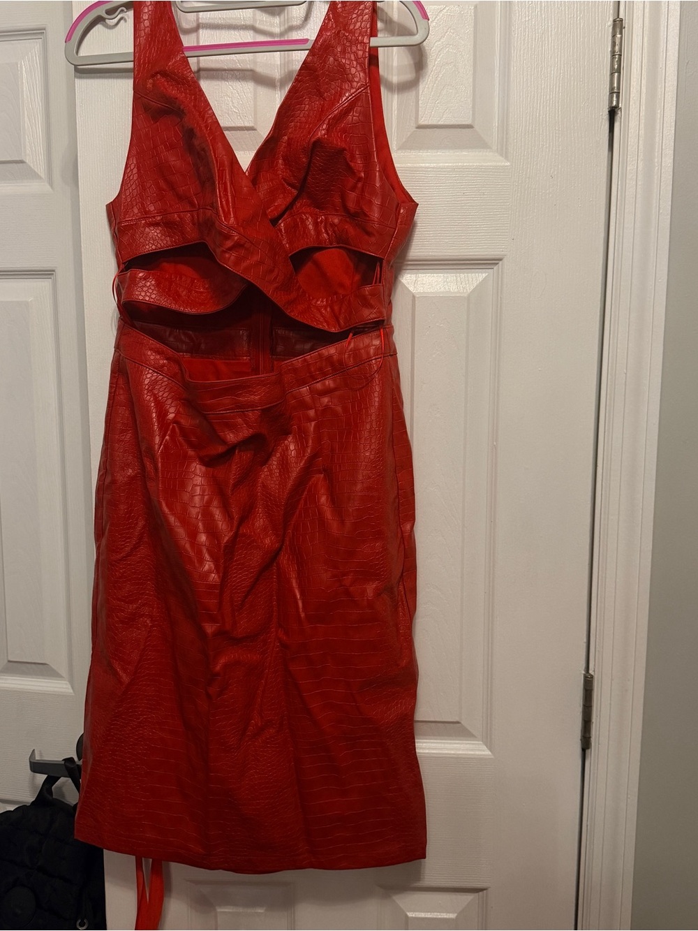 Fashion Nova Red Faux-Leather Cutout Midi Dress